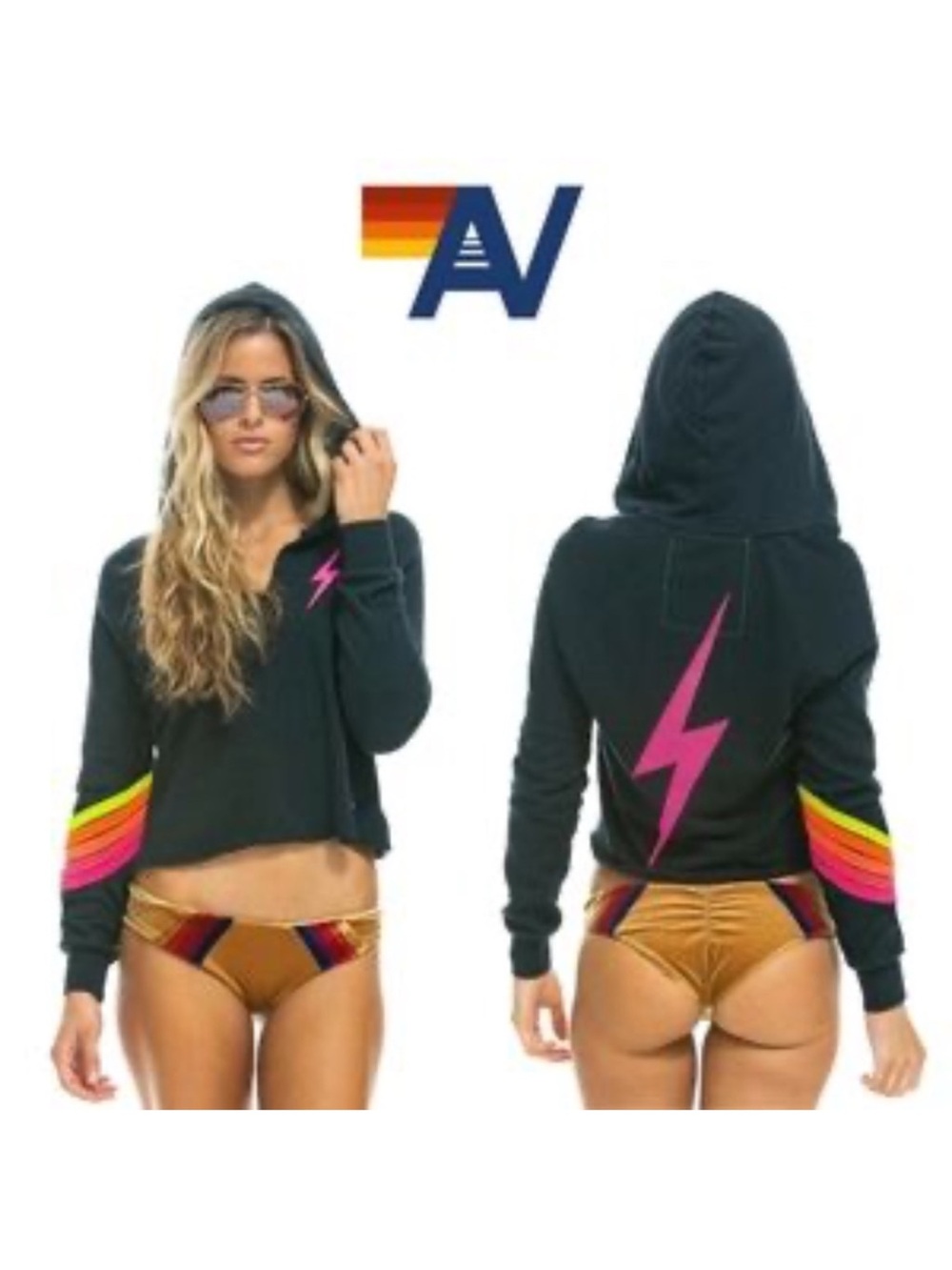 Aviator Nation Stripped Cropped Hoodie